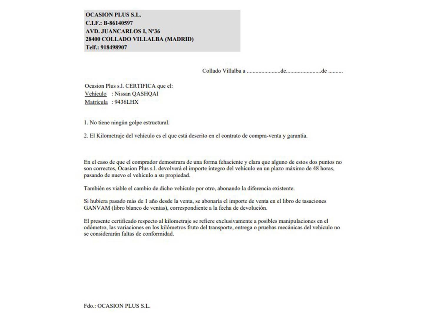 Foto del certificado del Nissan QASHQAI Nissan Qashqai DIG-T 140 Acenta 4x2 (140 CV)