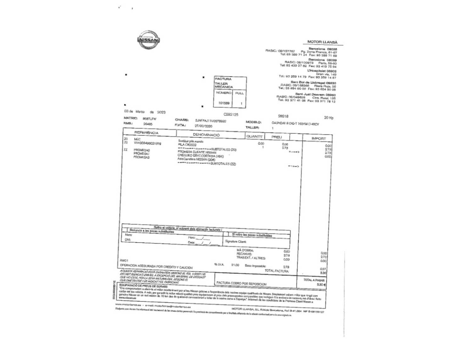 Foto del mantenimiento del Nissan QASHQAI Nissan Qashqai DIG-T 140 N-Connecta 4x2 (140 CV)