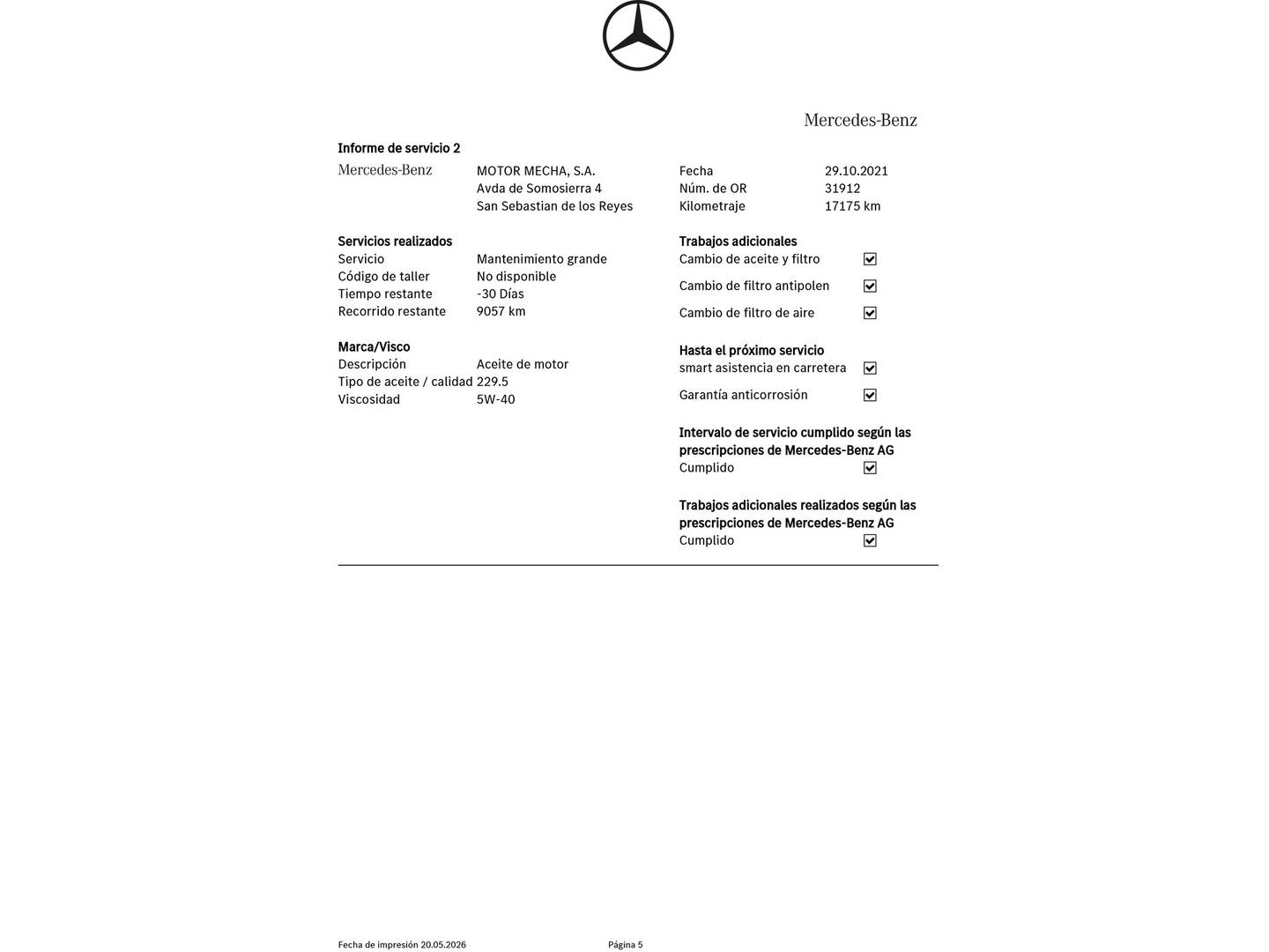 Foto del mantenimiento del Smart forfour Smart ForFour S/S (90 CV)