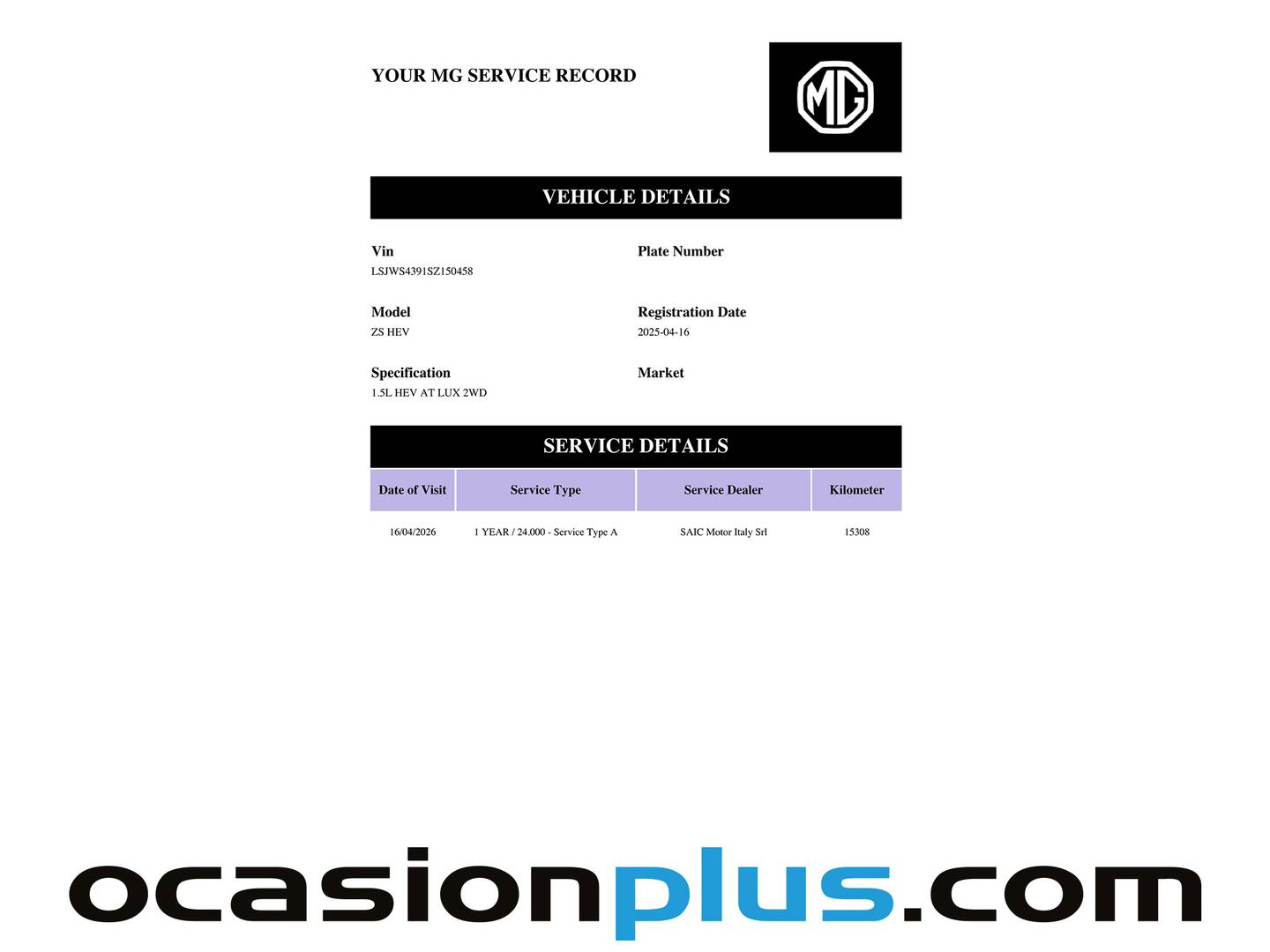 Foto del mantenimiento del MG ZS MG ZS 1.5 Hybrid+ Luxury (197 CV)