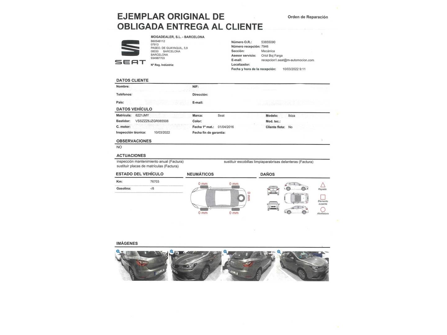 Foto del mantenimiento del Seat Ibiza Seat Ibiza SC 1.2 TSI Style Connect (90 CV)