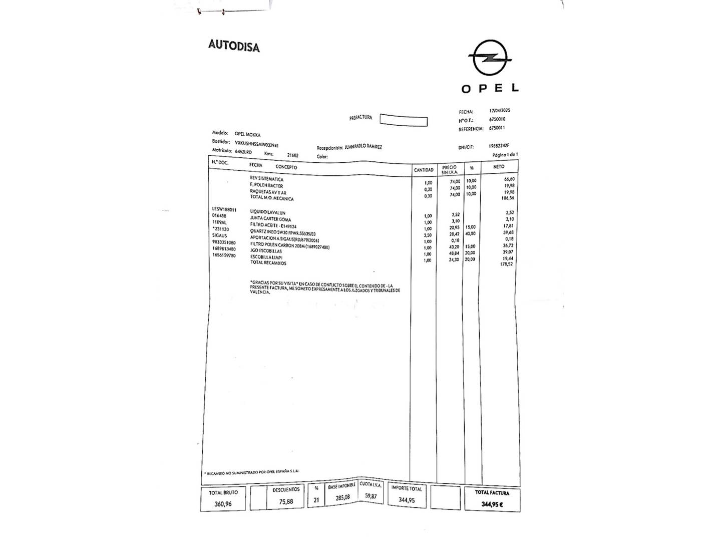 Foto del mantenimiento del Opel Mokka Opel Mokka 1.2 Turbo GS Line Auto (130 CV)