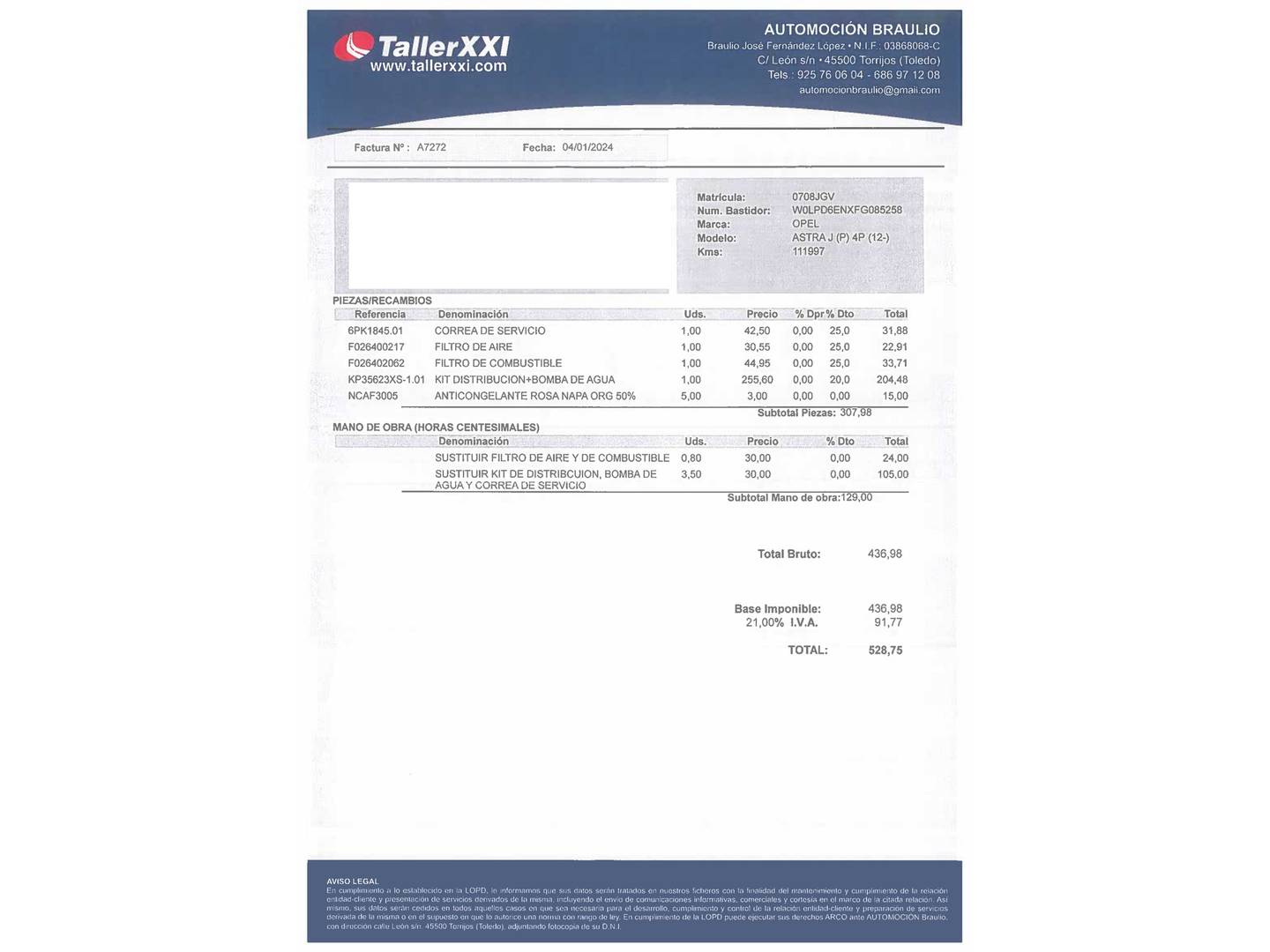 Foto del mantenimiento del Opel Astra Opel Astra 2.0 CDTi S&S Selective (165 CV)