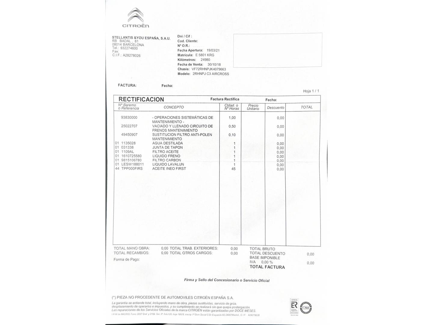 Foto del mantenimiento del Citroën C3 Aircross Citroën C3 Aircross PureTech 110 S&S Shine (110 CV)