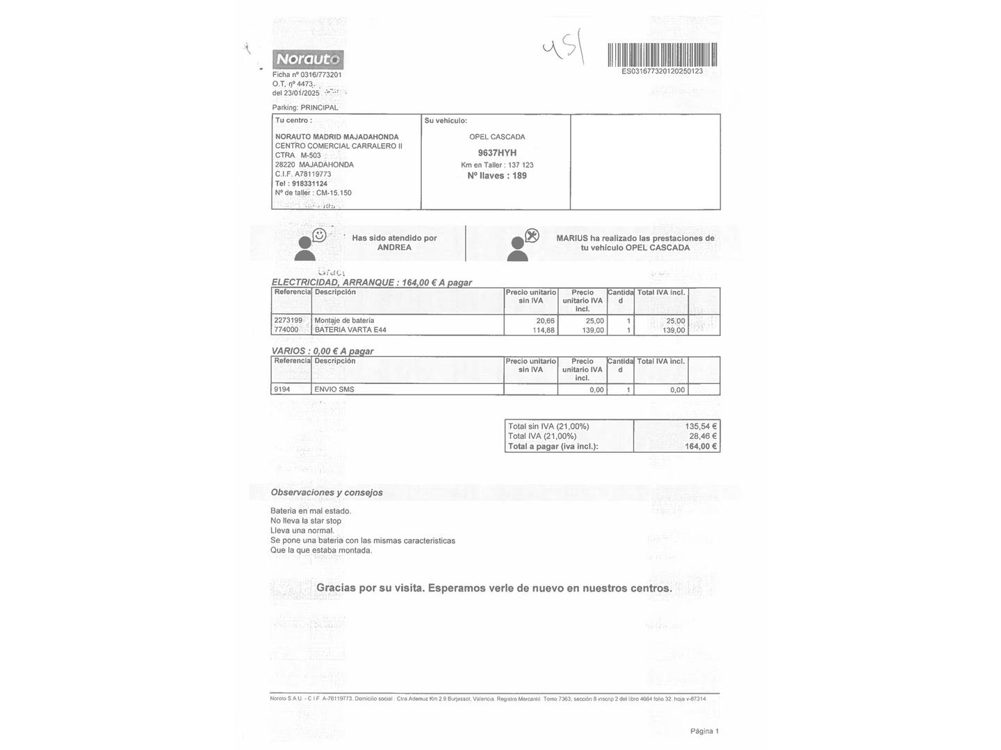 Foto del mantenimiento del Opel Cabrio Opel Cabrio 2.0 CDTi Excellence Auto (165 CV)