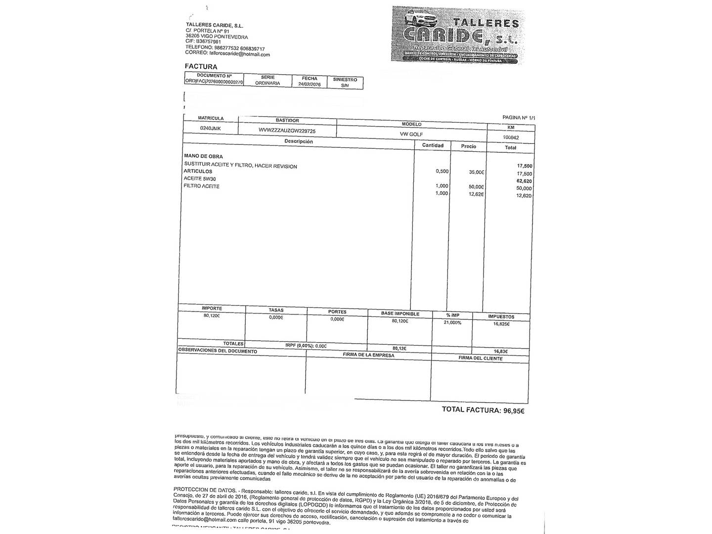 Foto del mantenimiento del Volkswagen Golf Volkswagen Golf Business 1.6 TDI BMT (110 CV)