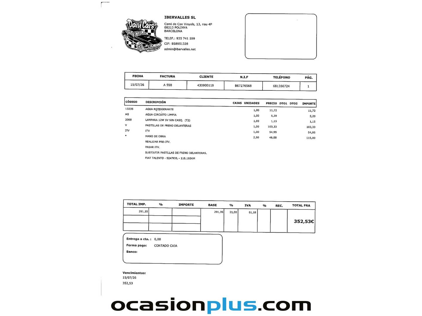 Foto del mantenimiento del Fiat Talento Fiat Talento Combi 1.6 EcoJet SX Largo (120 CV) 9 Plazas