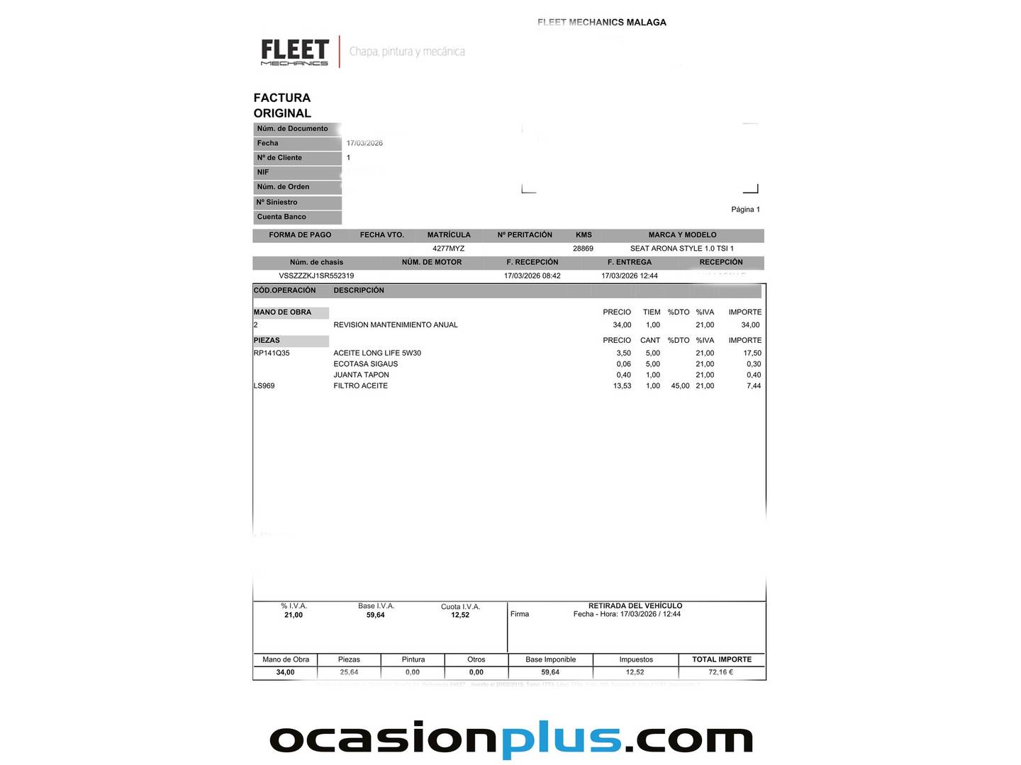Foto del mantenimiento del Seat Arona Seat Arona 1.0 TSI Style XL DSG (115 CV)