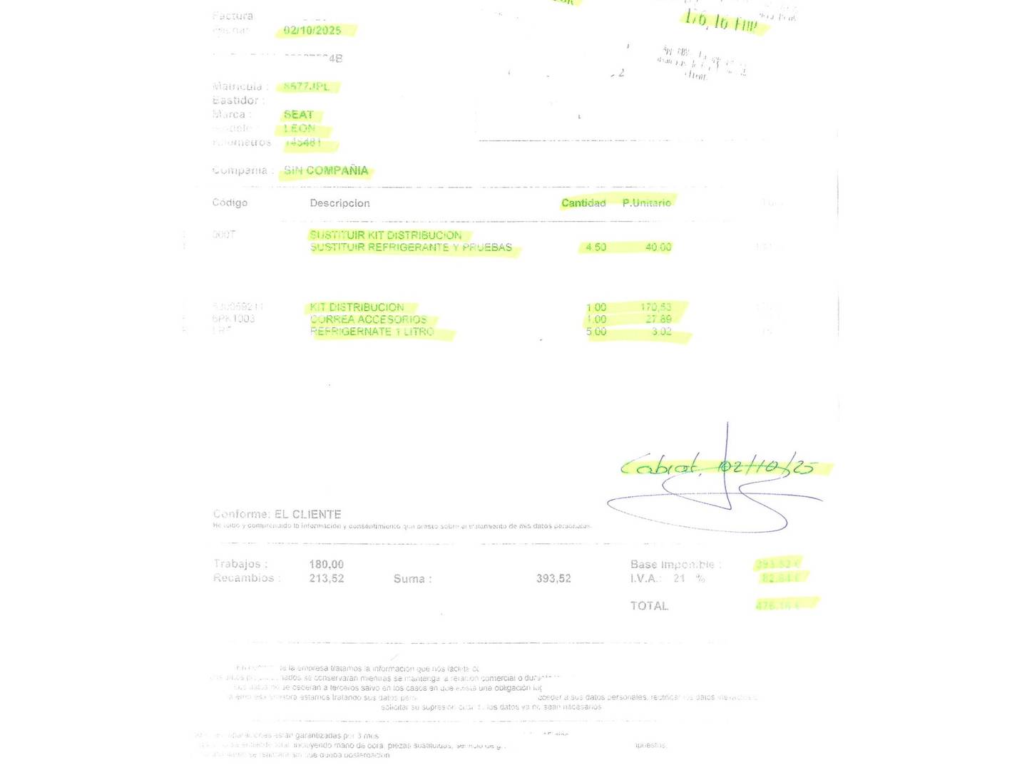 Foto del mantenimiento del Seat León Seat León 1.4 TSI ACT S&S FR (150 CV)