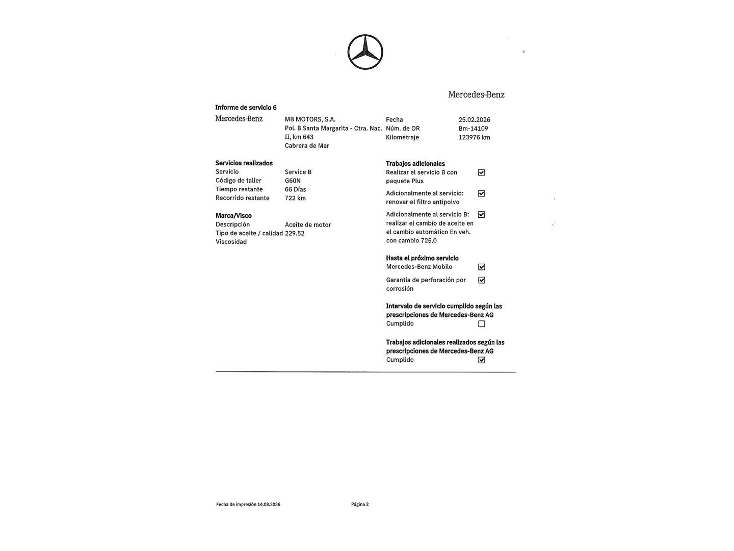 Foto del certificado del Mercedes Clase E Mercedes Clase E 220 d Cabrio (194 CV) Pack AMG