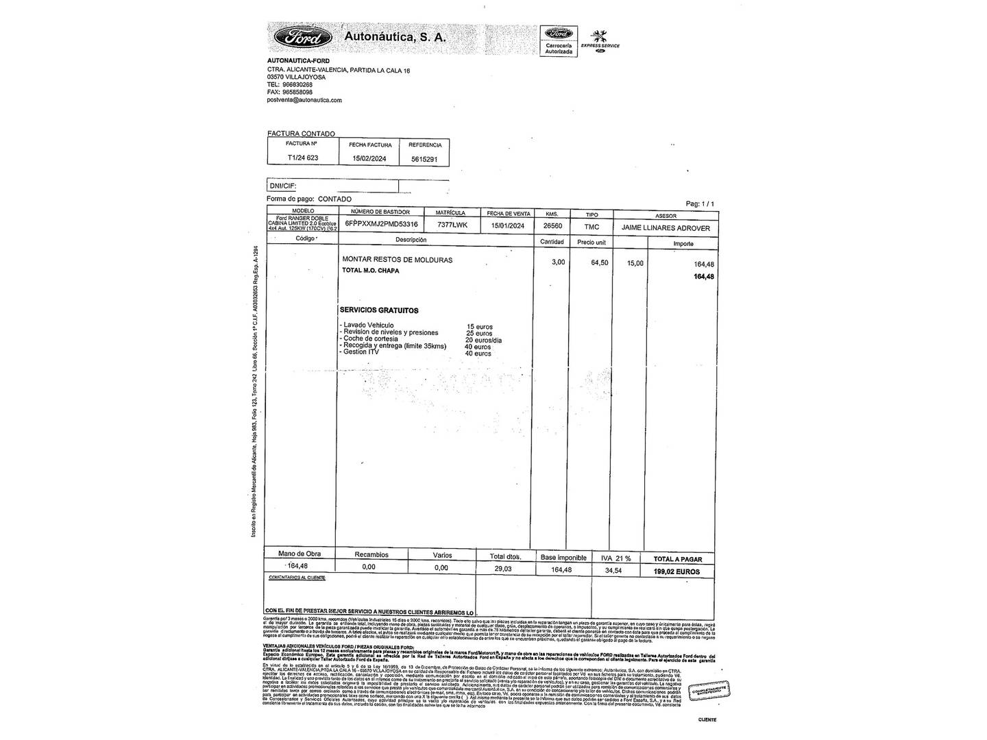Foto del mantenimiento del Ford Ranger Ford Ranger Pickup 2.0 Ecoblue Doble Cabina Limited 4x4 AT (170 CV)