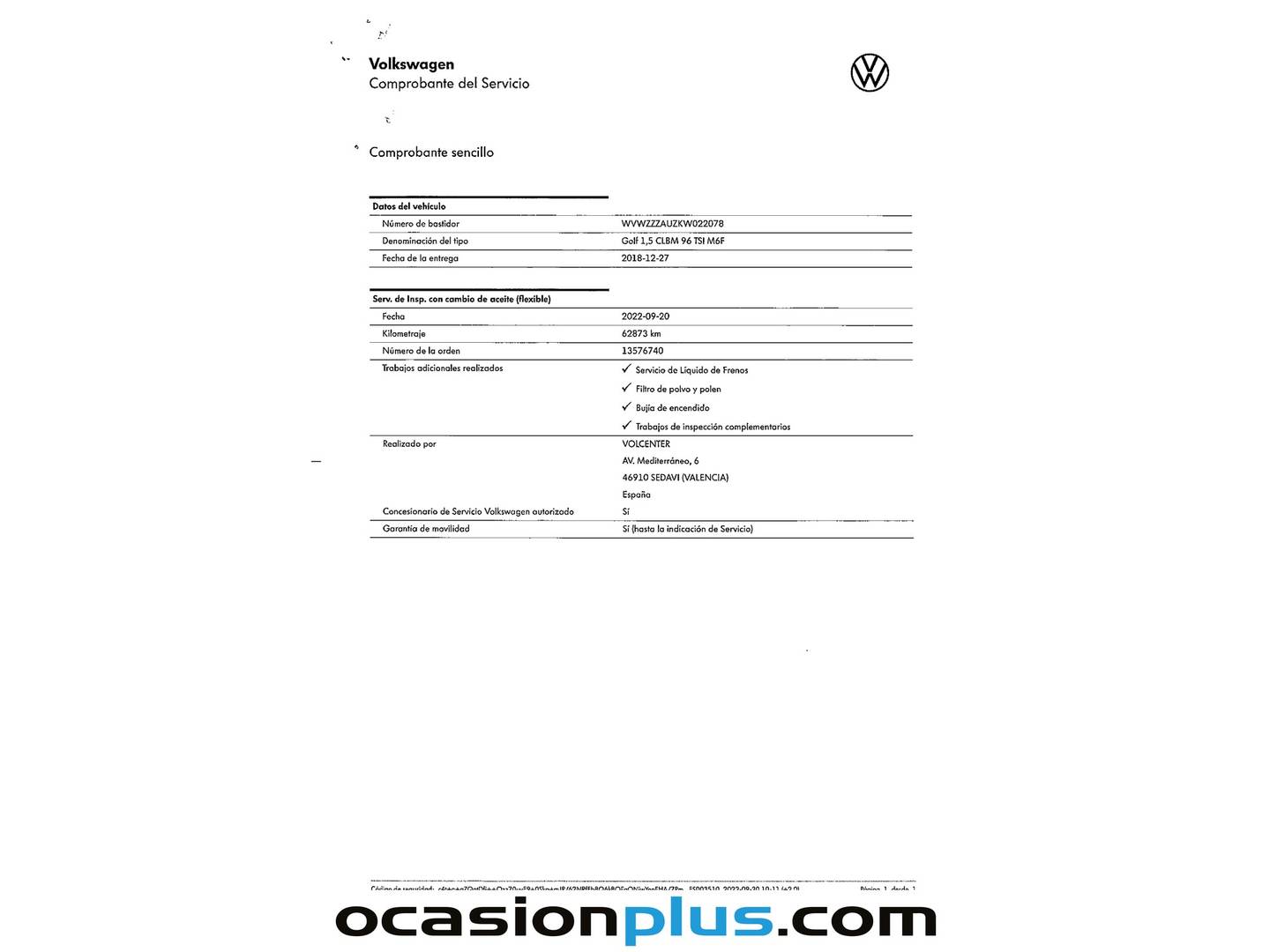 Foto del mantenimiento del Volkswagen Golf Volkswagen Golf Advance 1.5 TSI Evo BM (130 CV)