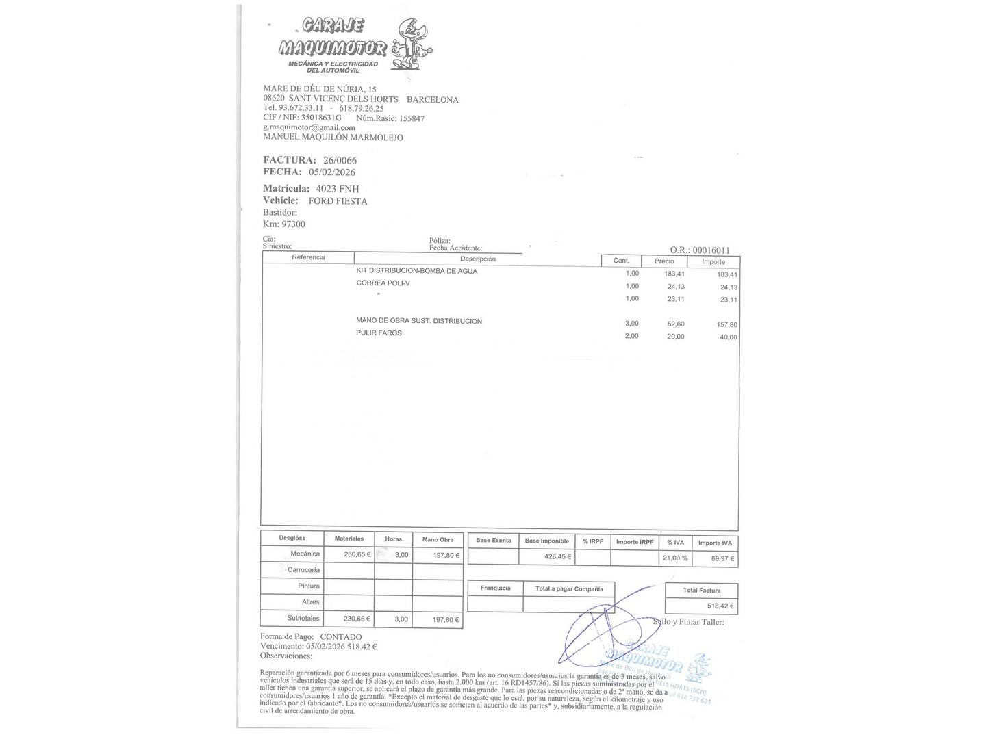 Foto del mantenimiento del Ford Fiesta Ford Fiesta 1.4 Newport (80 CV)