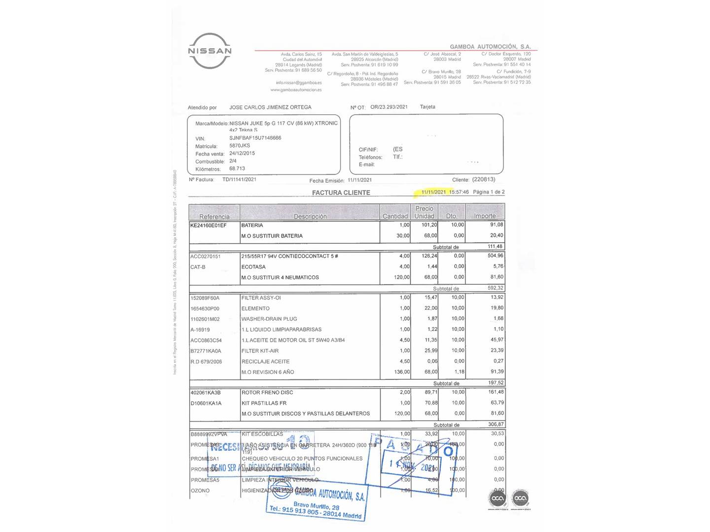 Foto del mantenimiento del Nissan JUKE Nissan Juke 1.6 N-Connecta 4x2 XTronic (117 CV)