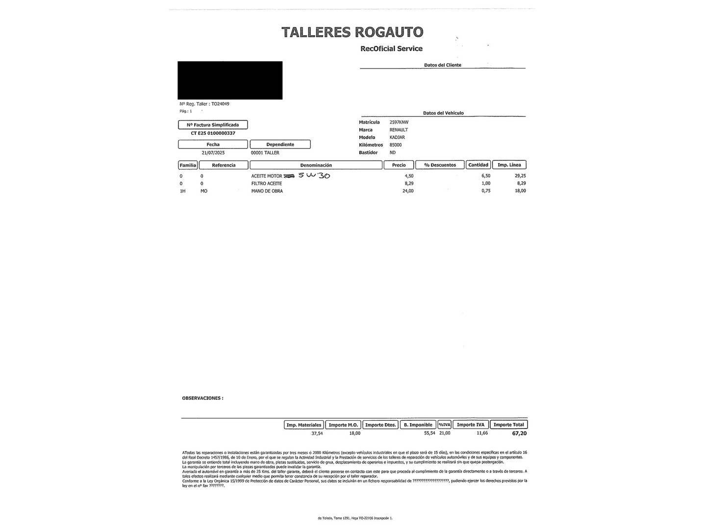 Foto del mantenimiento del Renault Kadjar Renault Kadjar Zen Energy TCe (130 CV)
