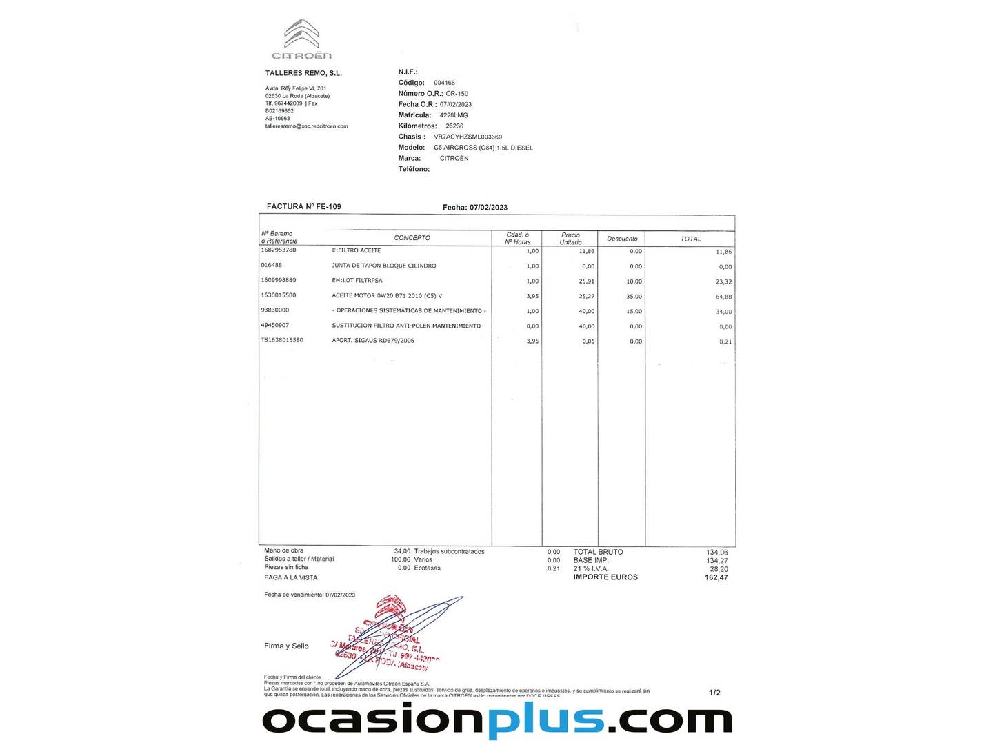 Foto del mantenimiento del Citroën C5 Aircross Citroën C5 Aircross BlueHdi 130 S&S Feel EAT8 (131 CV)