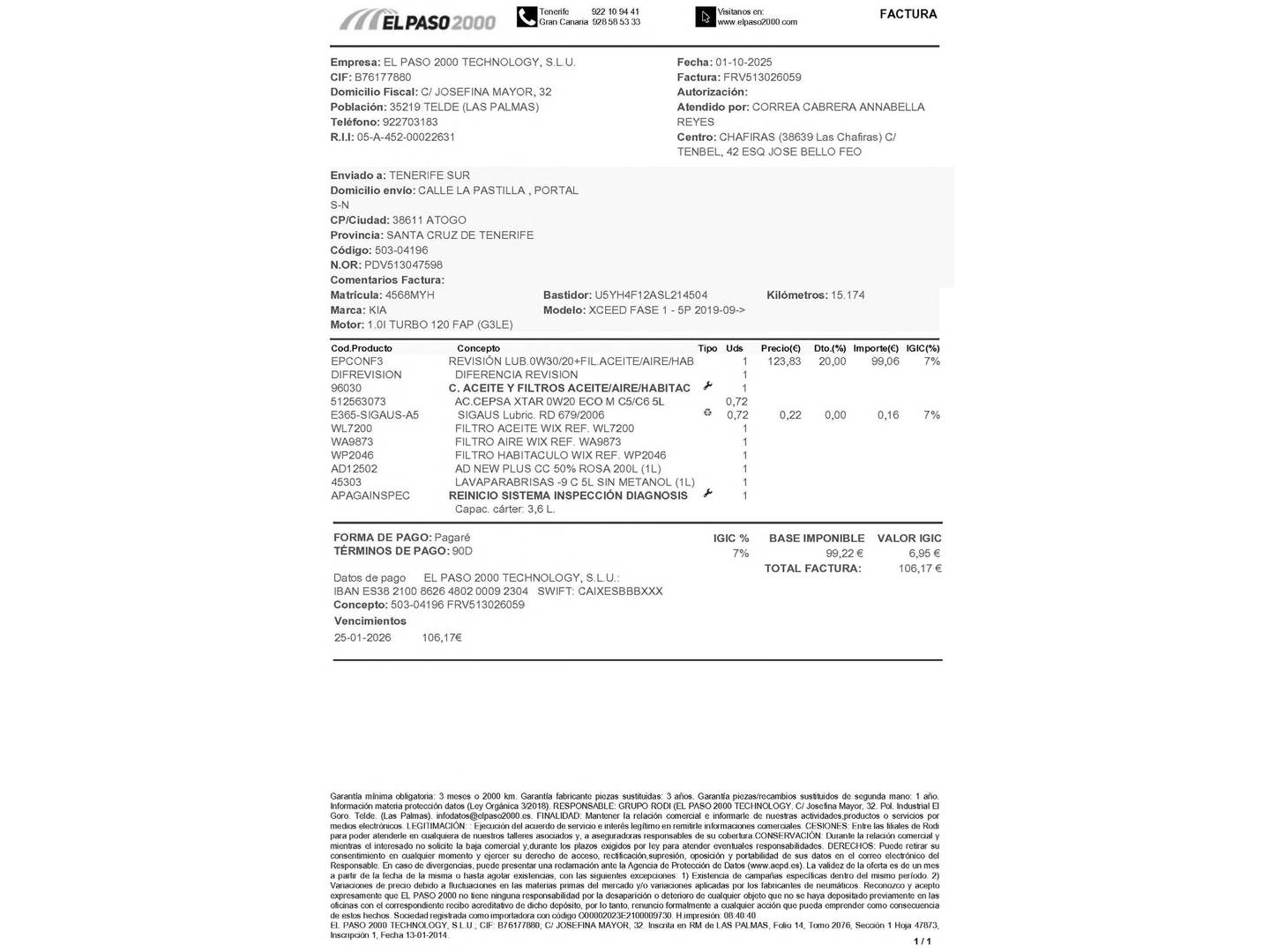 Foto del mantenimiento del KIA XCeed KIA XCeed 1.0 T-GDi Drive (100 CV)