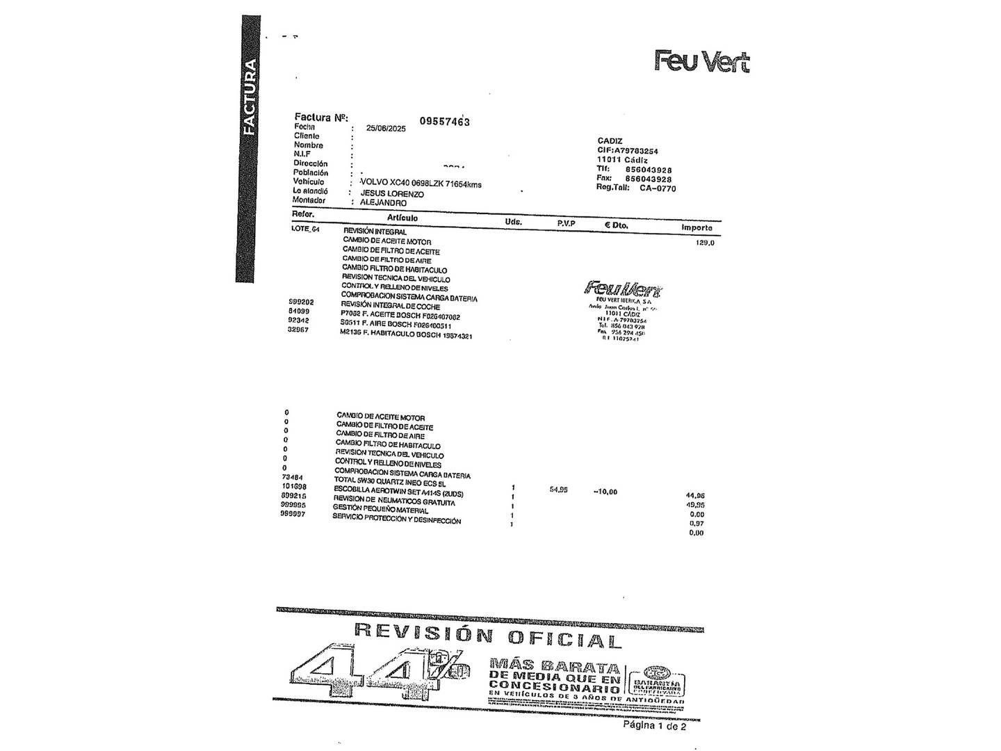 Foto del mantenimiento del BMW Serie 1 BMW Serie 1 116d (116 CV) Pack M