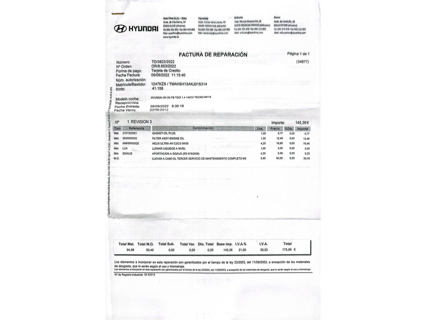 Foto del mantenimiento del Hyundai i30 Hyundai i30 Fastback 1.4 TGDI Tecno (140 CV)
