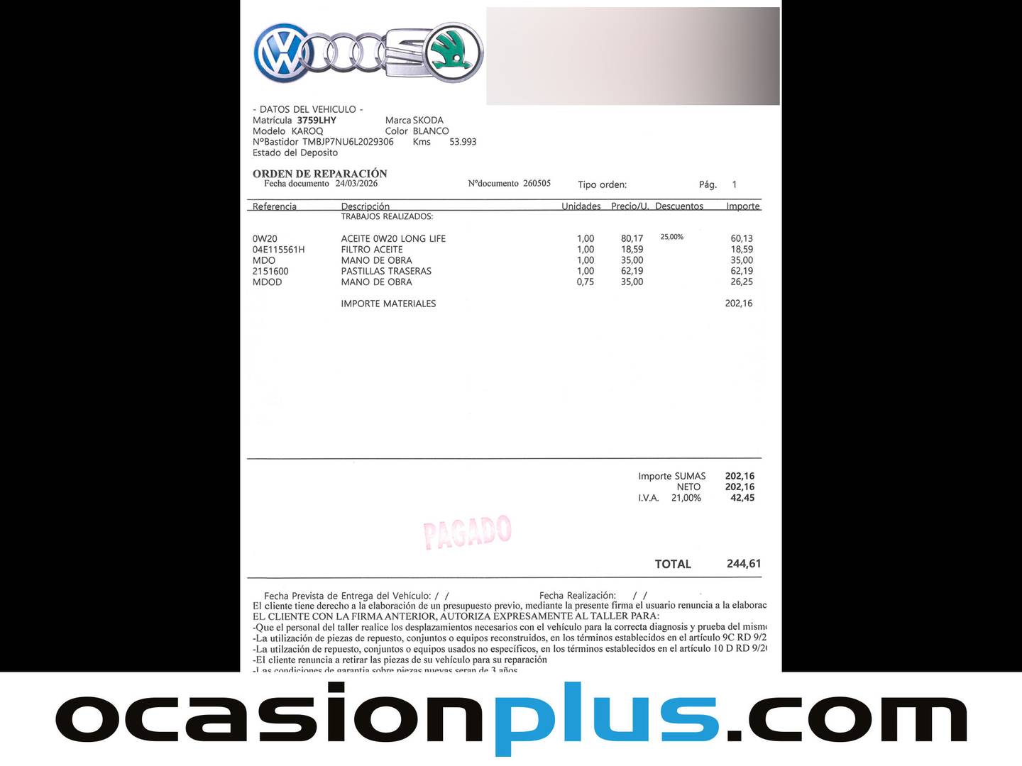 Foto del mantenimiento del Skoda Karoq Skoda Karoq 1.0 TSI Ambition (115 CV)