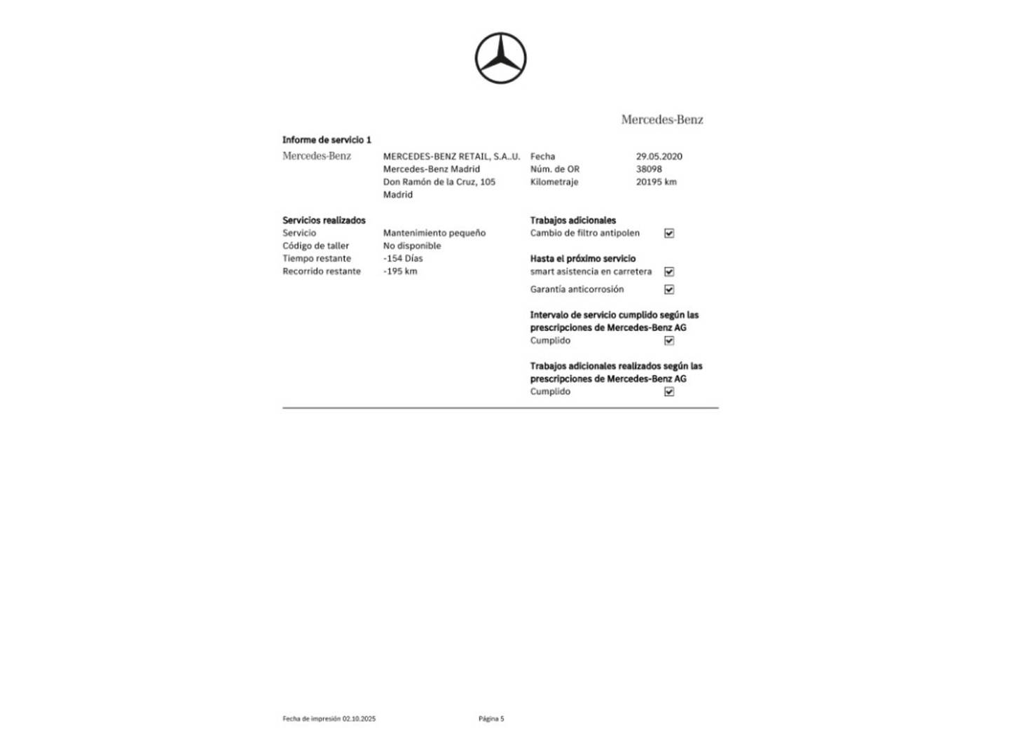 Foto del mantenimiento del Smart forfour Smart ForFour EQ electric drive (82 CV)