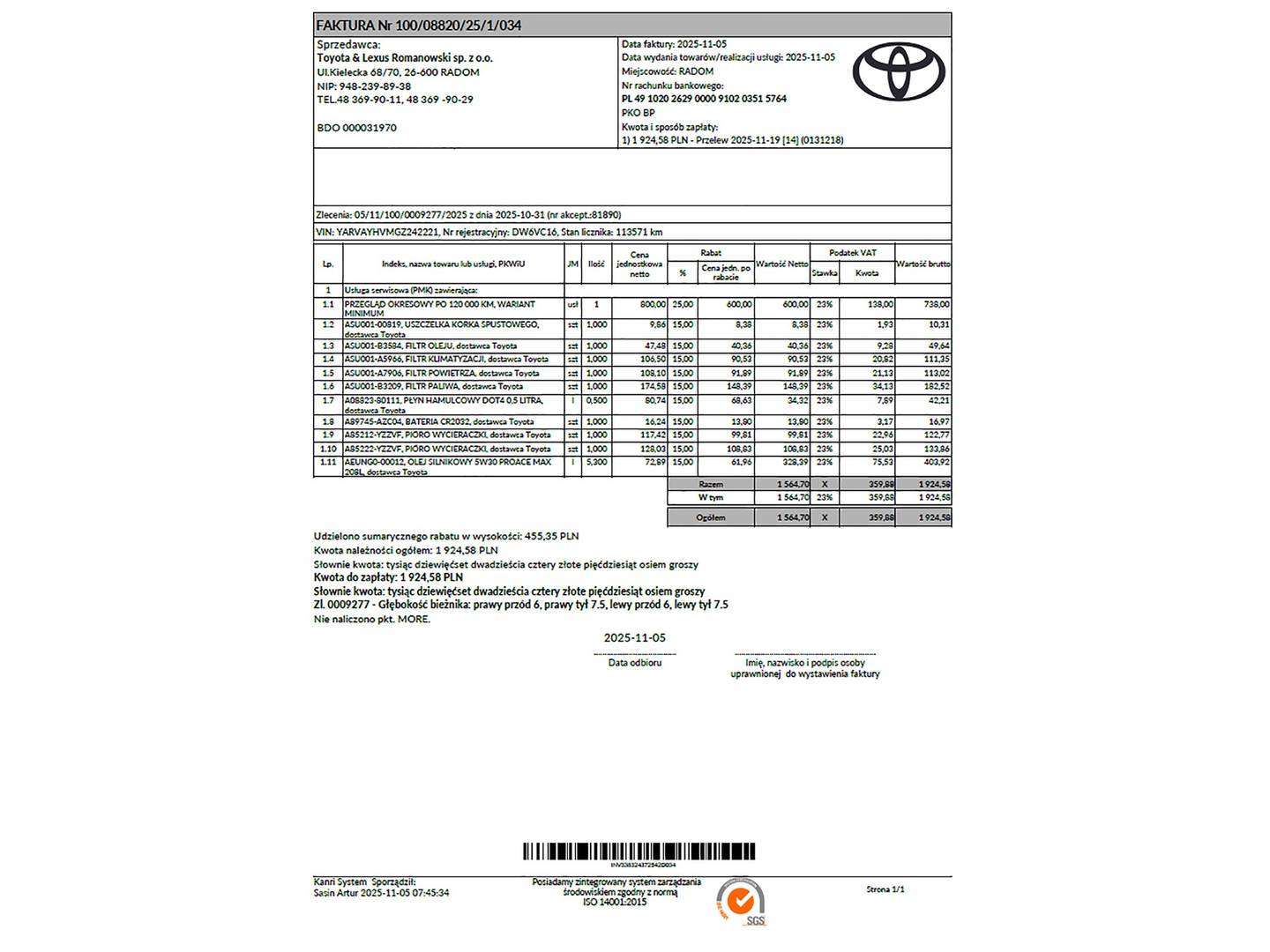 Foto del mantenimiento del Toyota Proace Verso Toyota Proace Verso 1.5D Shuttle VX L2 (120 CV) 9 Plazas