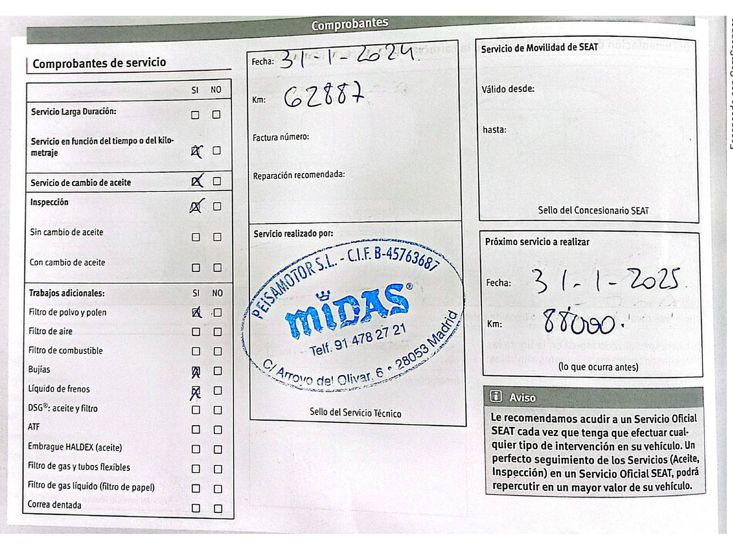 Foto del mantenimiento del Seat Ateca Seat Ateca 1.4 EcoTSI S&S Xcellence Plus (150 CV)