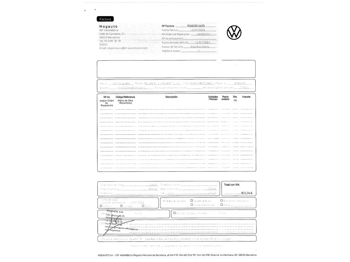 Foto del mantenimiento del Volkswagen Tiguan Volkswagen Tiguan T1 2.0 TDI BMT 4x2 (110 CV)
