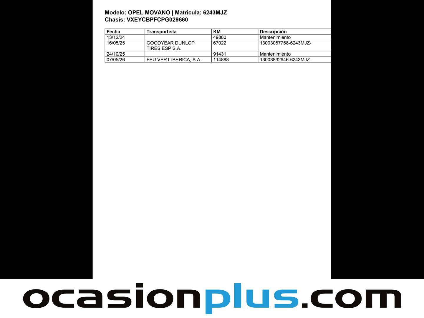 Foto del mantenimiento del Opel Movano Opel Movano Furgon 2.2 BlueHDi Base L3H2 3.5T (140 CV)