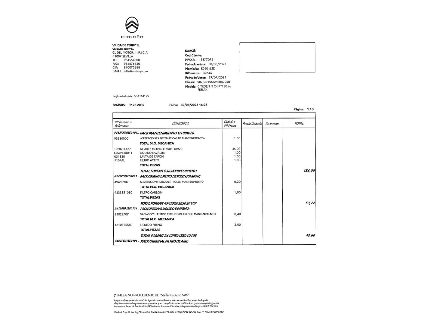 Foto del mantenimiento del Citroën C4 Citroën C4 PureTech 130 S&S 6v Feel Pack (130 CV)
