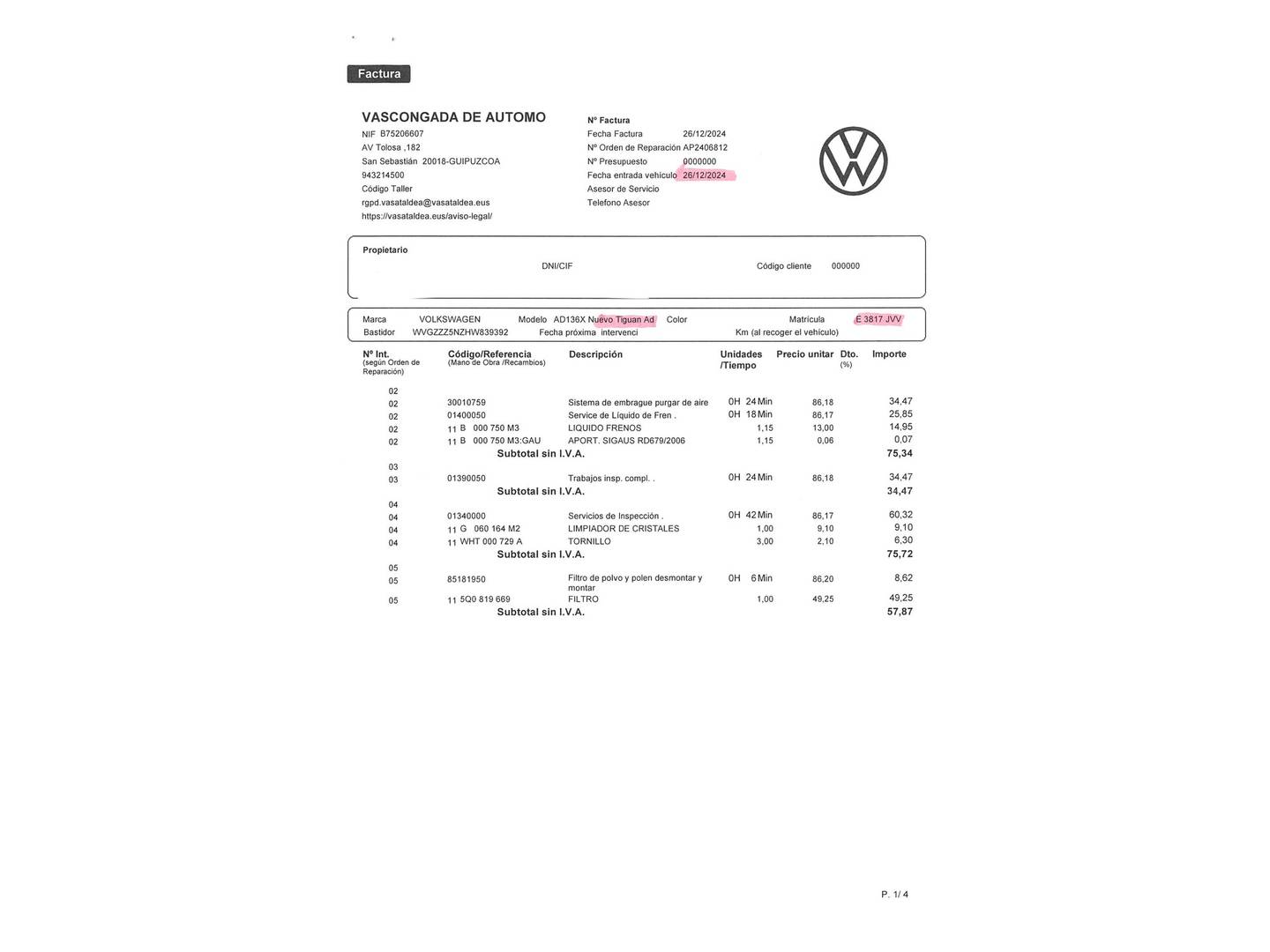 Foto del mantenimiento del Volkswagen Tiguan Volkswagen Tiguan Advance 2.0 TDI BMT (150 CV) Pack R-Line